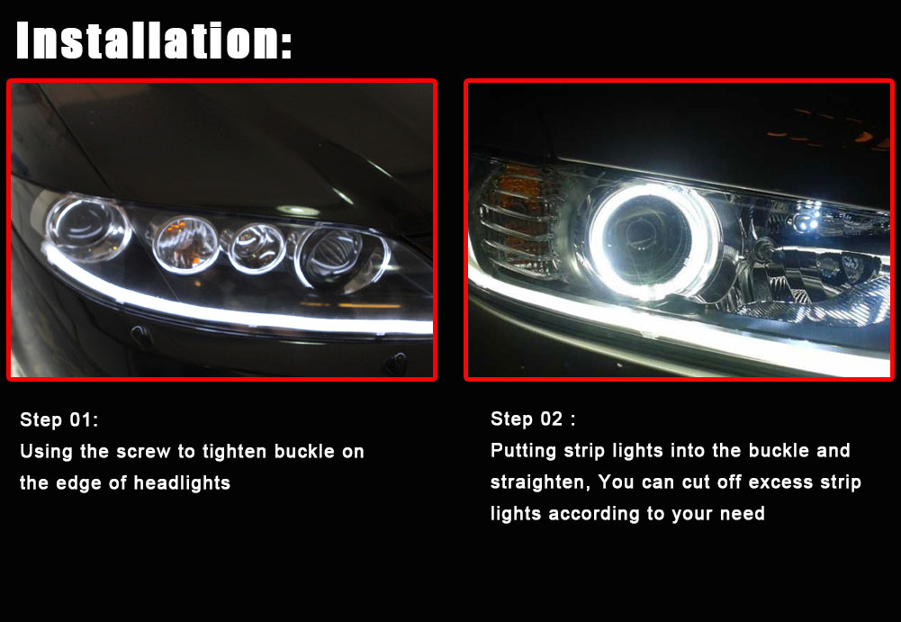 2X Tube LED Strip Flexible Daytime Running Headlight DRL White Soft