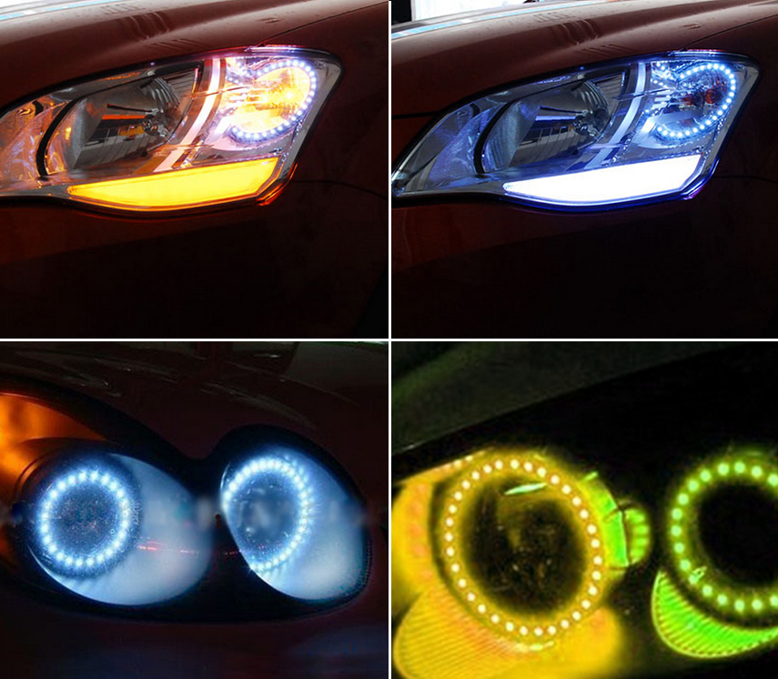 4X 80MM Multicolor RGB 5050 Flashing Angel Eyes Halo Ring Bulbs LED