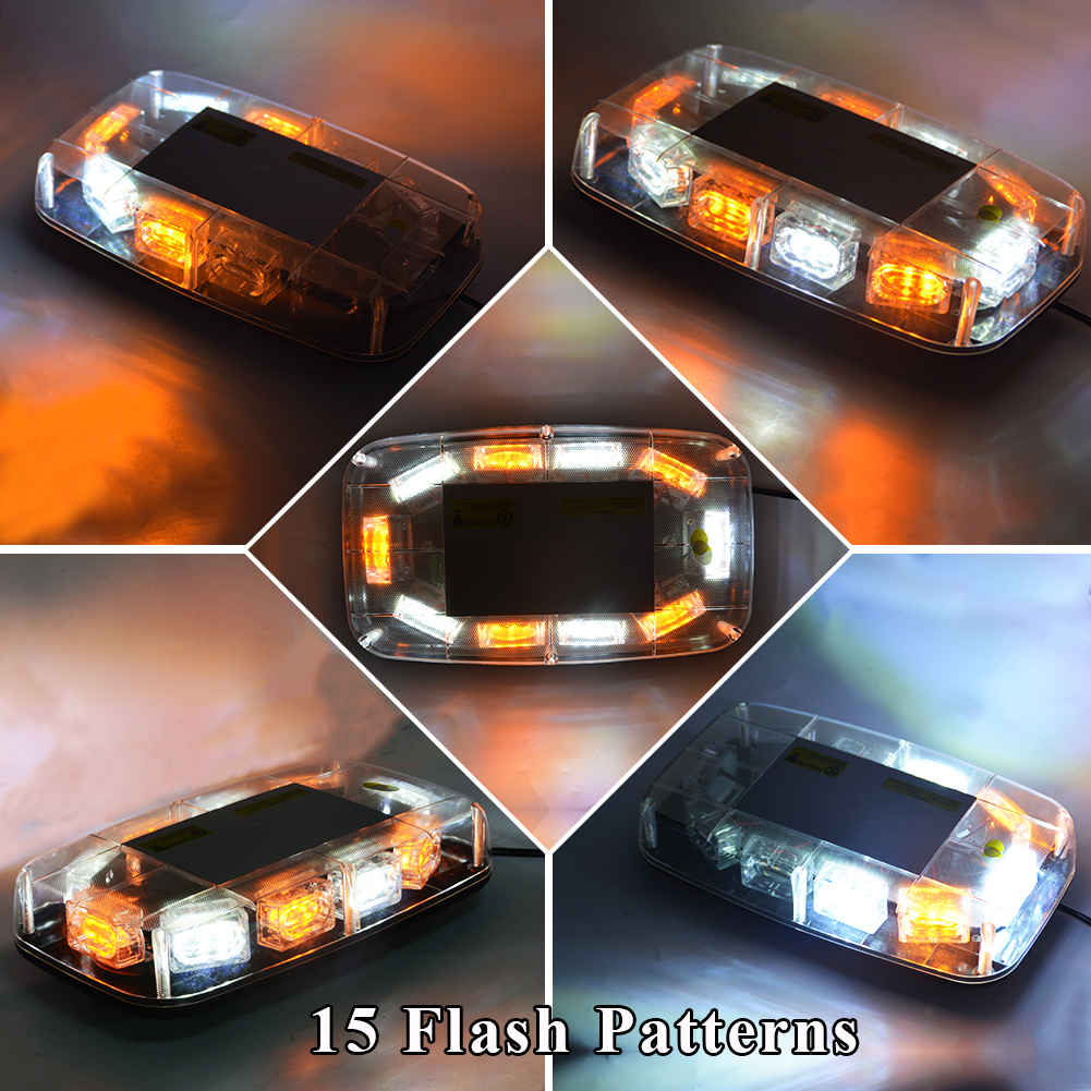 30 LED Amber/White Top Roof Flash Emergency Mini Strobe Light Bar 12V