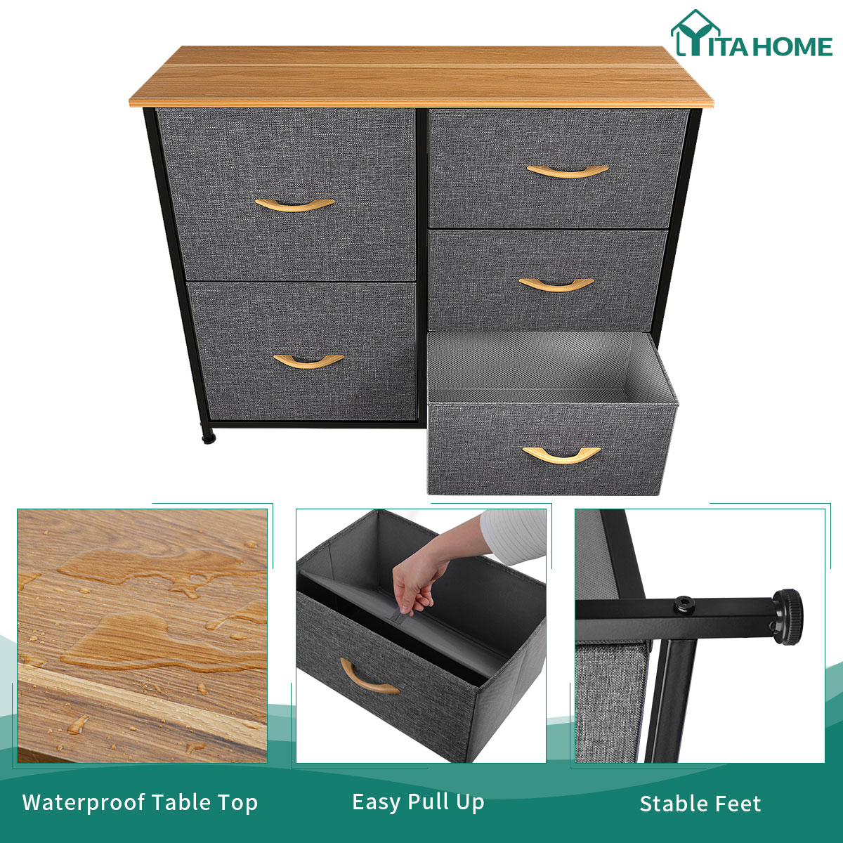 YITAHOME Fabric Dresser Drawer Storage Chest Organizer Furniture Office