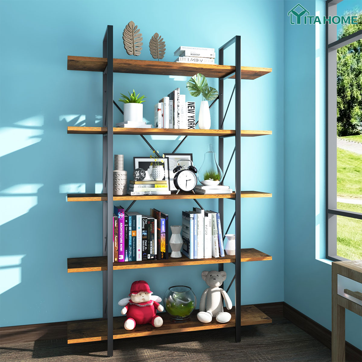 YITAHOME 5 Tier Bookshelf Storage Rack Shelves Organizer Home Office Book Holder