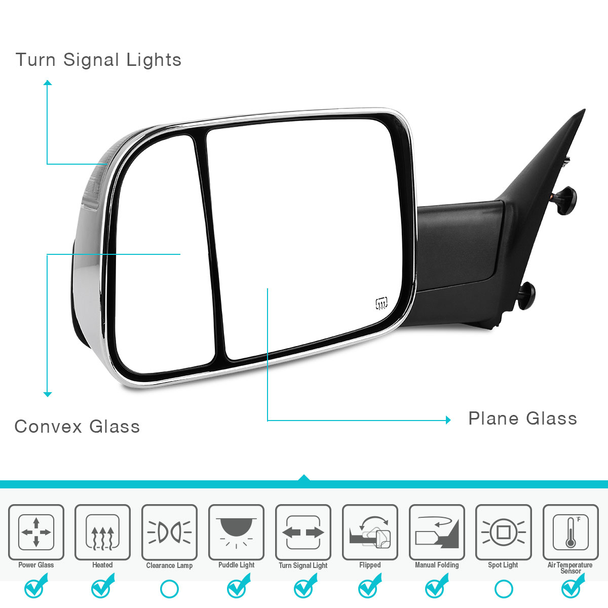 New Left//Driver Smoked Turn Signal Power Heated Mirror For Ram Trucks 2009-2012
