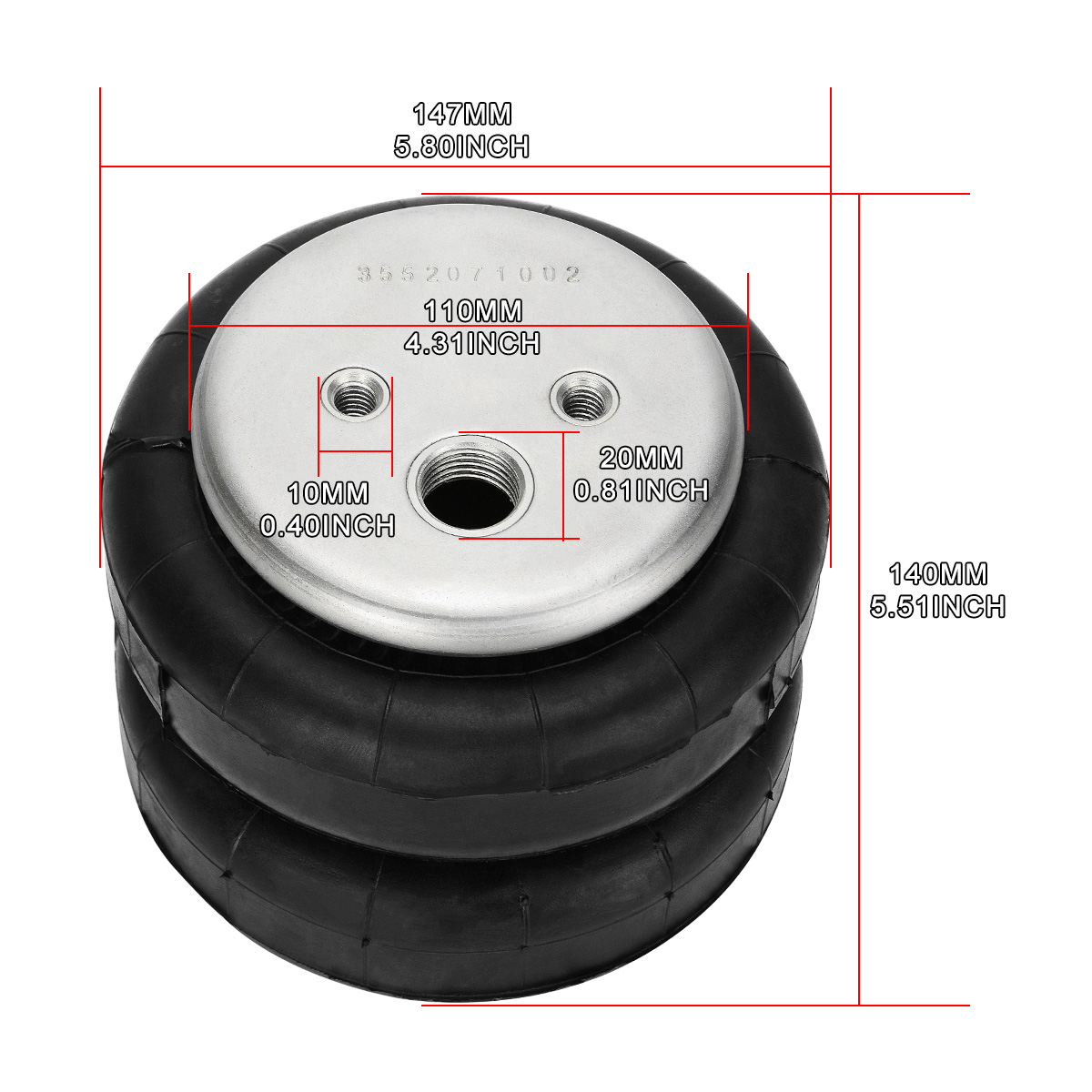 Universal Air Spring Bags for Standard 2500lb 1/2"npt Single Port Heavy