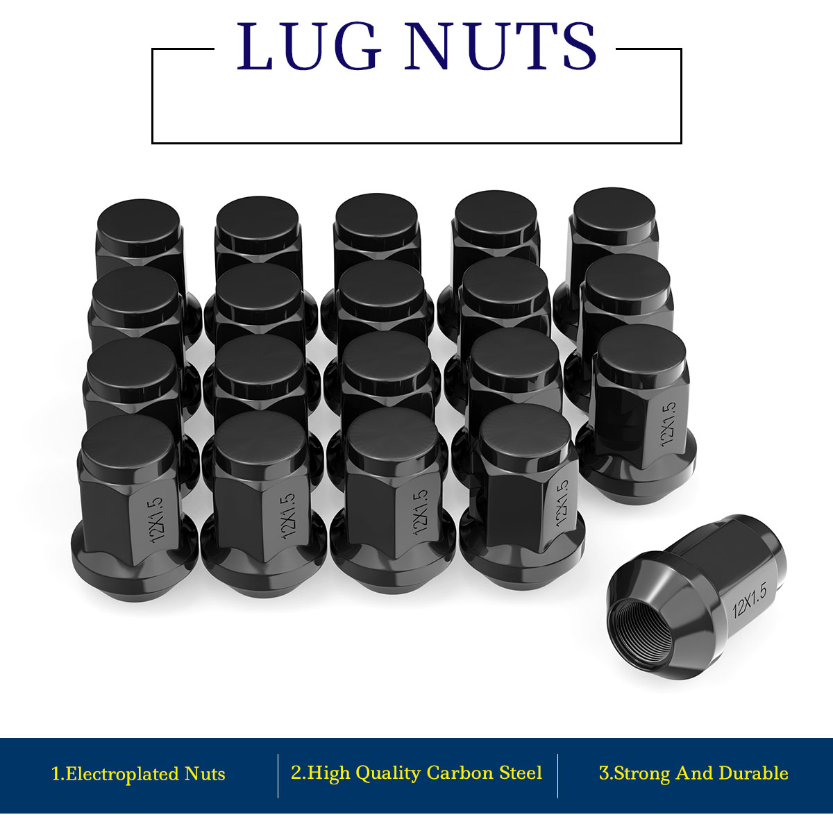 20 Lug Nuts Bulge Acorn 12x1.5 Black Wheel Nut Fits Impala Malibu