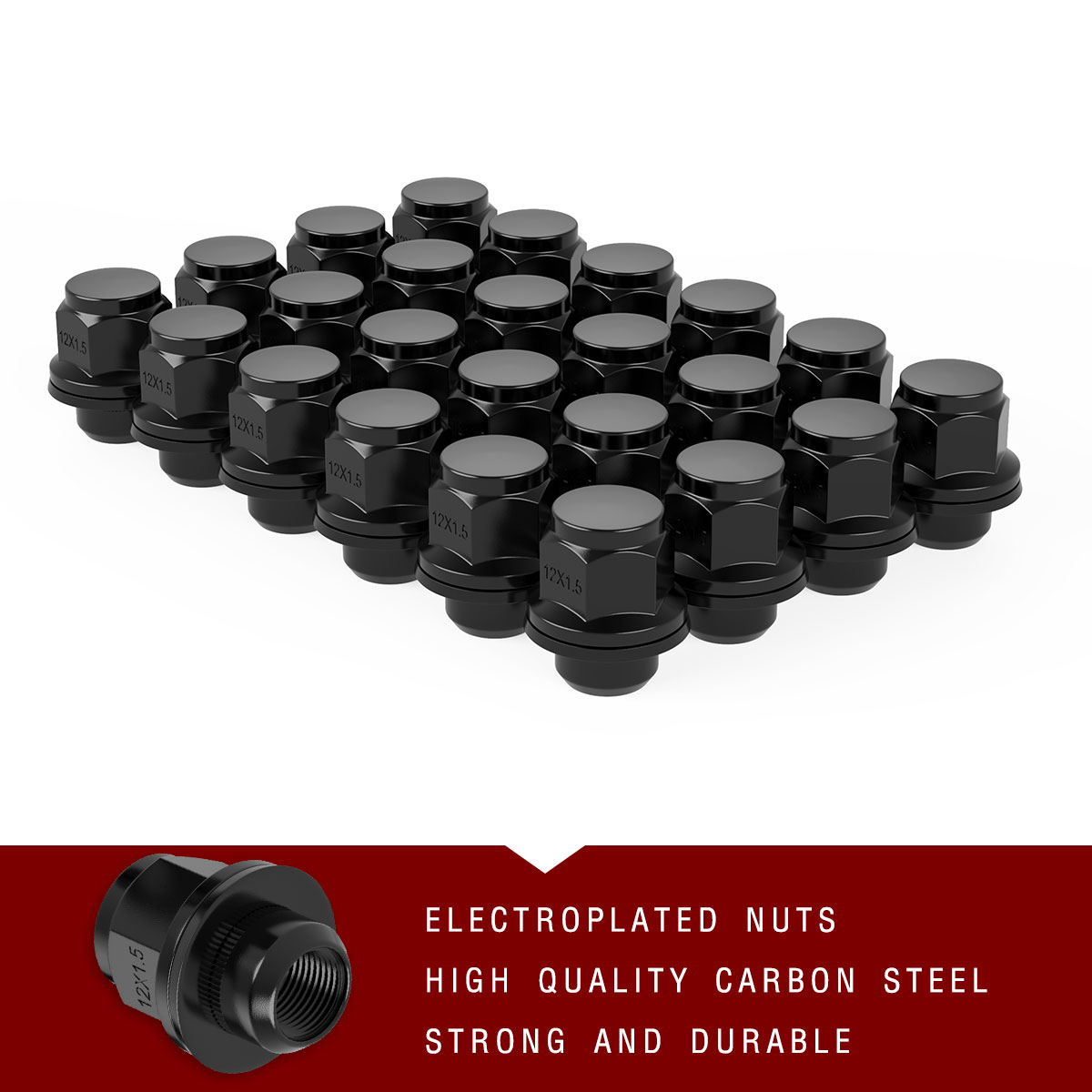 24 MAG LUG NUTS BLACK 12X1.5 FITS TOYOTA 4RUNNER 6X5.5 FACTORY